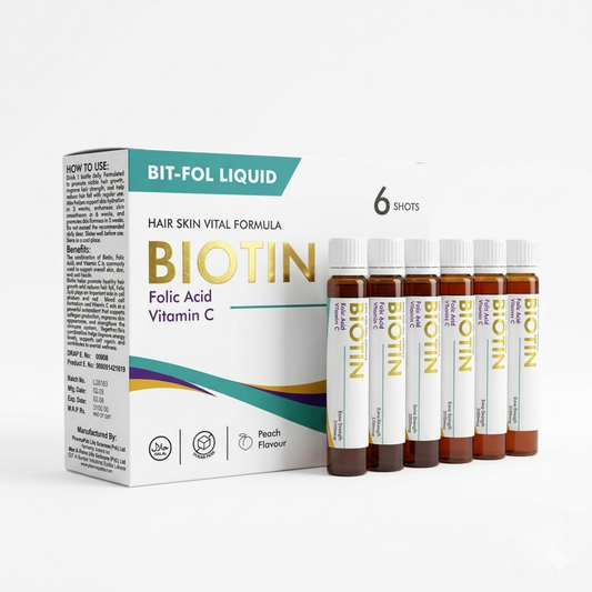 BIT-FOL LIQUID BIOTIN: Hair, Skin, and Vitality Formula (Extra Strength 2500mcg, 6-Pack Shots)